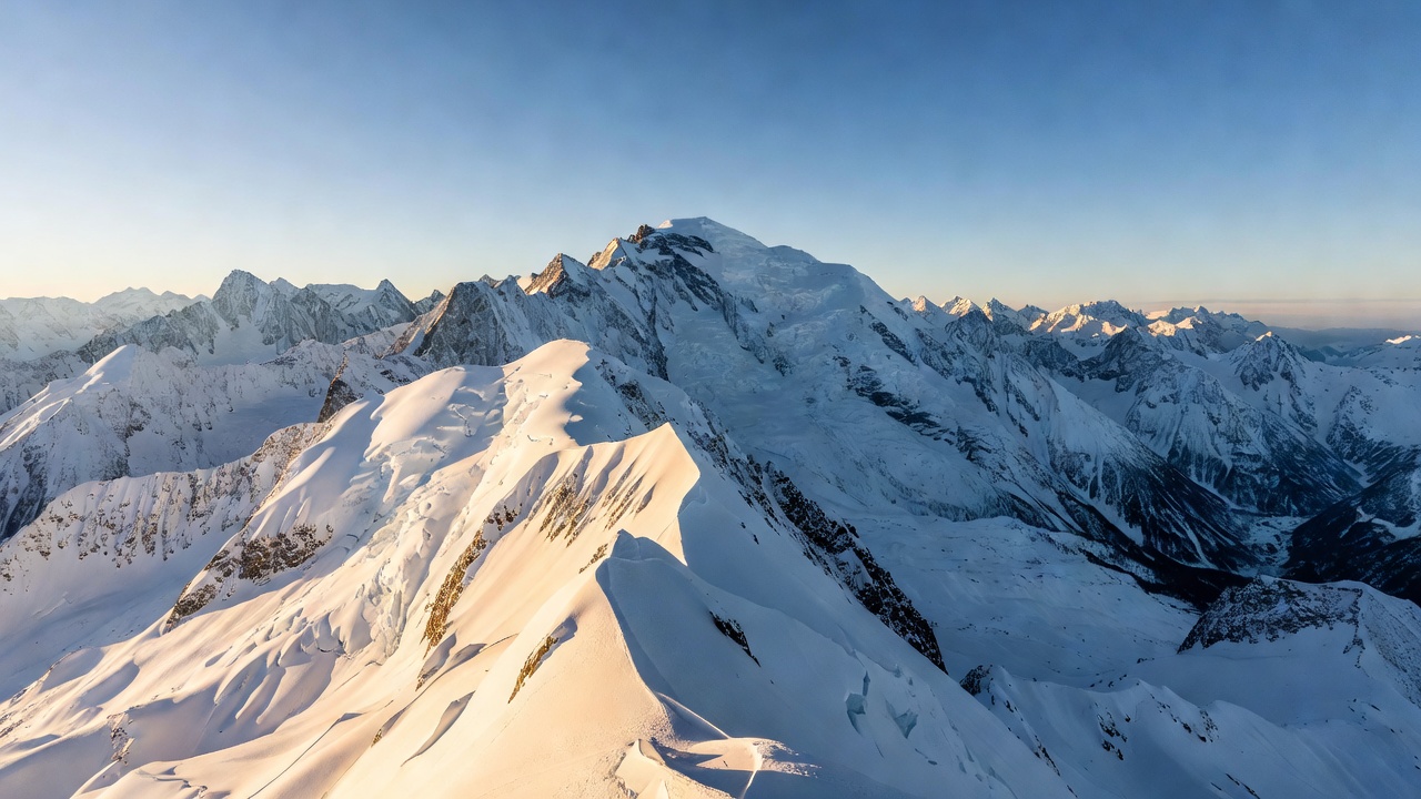 Snowy peak of Mont Blanc in Chamonix mountain range